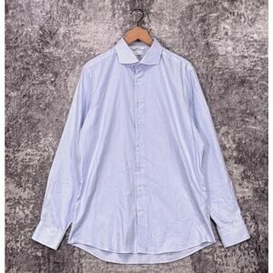 SUITSUPPLY Dress Shirt 17 / 43 Mens Traveller Extra Slim Fit Blue Striped Oxford